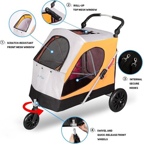 Dog Stroller for Large Dogs, 3 Wheel Foldable Pet Stroller for Medium Large Dogs, Heavy Duty Dog Wagons and Cart Up to 100 LBS (Orange) in Saudi Arabia