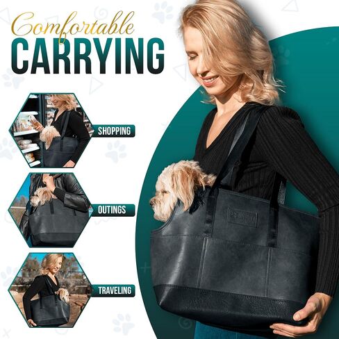 Luxury Vegan Leather Dog Carrier Purse with Comfort Cushion & Multiple Pockets - Ergonomic Pet Travel Tote Bag for Small Dogs and Puppies in Saudi Arabia