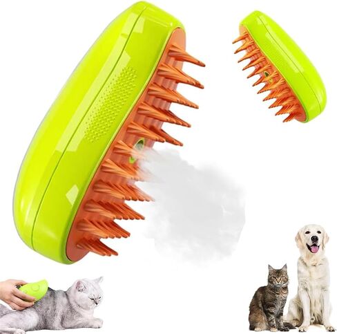 Steamy Cat Brush - 3 In1 Cat Steamy Brush, Self Cleaning Steam Cat Brush, Cat Steamer Brush for Massage for Removing Tangled And Loosse Hair (Green) in Saudi Arabia