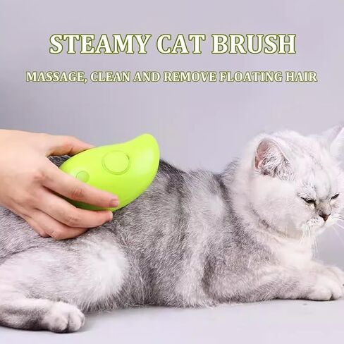 Steamy Cat Brush - 3 In1 Cat Steamy Brush, Self Cleaning Steam Cat Brush, Cat Steamer Brush for Massage for Removing Tangled And Loosse Hair (Green) in Saudi Arabia