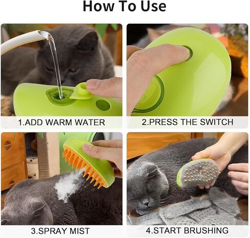 Steamy Cat Brush - 3 In1 Cat Steamy Brush, Self Cleaning Steam Cat Brush, Cat Steamer Brush for Massage for Removing Tangled And Loosse Hair (Green) in Saudi Arabia