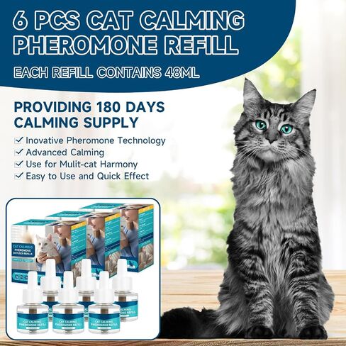VICSOM Cat Calming Diffuser Refills Kit, Cat Pheromones Calming Refill, 180 Days Anti Anxiety Relief Stress Long Calm Effect, 48ml Fit All Common Diffusers Plug in, 6 Pack in Saudi Arabia