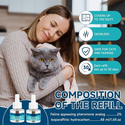 مجموعة عبوات موزع الروائح المهدئ للقطط من فيسوم، عبوة إعادة تعبئة مهدئة للقطط، 180 يومًا مضادة للقلق وتخفيف التوتر، تأثير طويل هادئ، 48 مل تناسب جميع أجهزة توزيع الروائح الشائعة، 6 عبوات in Kuwait