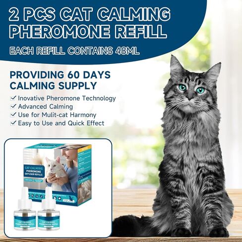 مجموعة عبوات موزع الروائح المهدئ للقطط من فيسوم، عبوة إعادة تعبئة مهدئة للقطط، 180 يومًا مضادة للقلق وتخفيف التوتر، تأثير طويل هادئ، 48 مل تناسب جميع أجهزة توزيع الروائح الشائعة، 6 عبوات in Kuwait