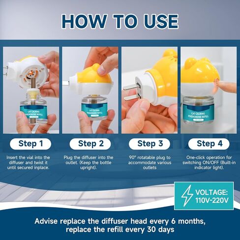 مجموعة عبوات موزع الروائح المهدئ للقطط من فيسوم، عبوة إعادة تعبئة مهدئة للقطط، 180 يومًا مضادة للقلق وتخفيف التوتر، تأثير طويل هادئ، 48 مل تناسب جميع أجهزة توزيع الروائح الشائعة، 6 عبوات in Kuwait