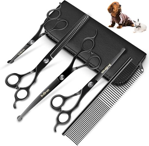 Professional Dog Grooming Scissors Kit,Dog Scissors for Grooming with Safety Round Tips,Titanium-plated stainless steel Grooming Scissors for Dogs & Cats,Dog Grooming Supplies,Thinning Shears for Dogs in Kuwait