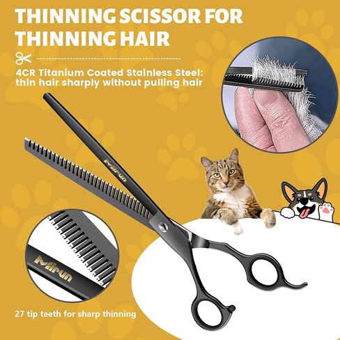 Professional Dog Grooming Scissors Kit,Dog Scissors for Grooming with Safety Round Tips,Titanium-plated stainless steel Grooming Scissors for Dogs & Cats,Dog Grooming Supplies,Thinning Shears for Dogs in Kuwait