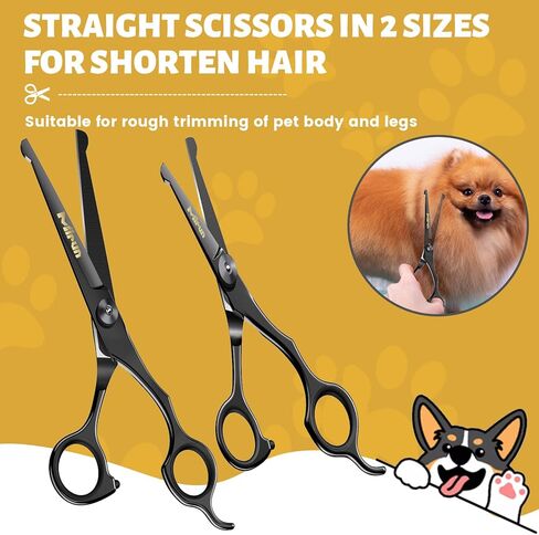 Professional Dog Grooming Scissors Kit,Dog Scissors for Grooming with Safety Round Tips,Titanium-plated stainless steel Grooming Scissors for Dogs & Cats,Dog Grooming Supplies,Thinning Shears for Dogs in Kuwait