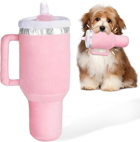Funny Tumbler with Handle Cup Dog Toys,Cute Squeaky Dog Toys Cup, Safety Design Dog Toys for Small Dogs/Large Dogs/Medium Size Dog Toy Replica of 30 oz Cup (Pink) in Kuwait