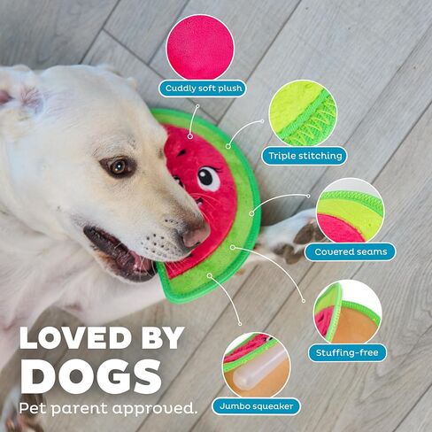 Outward Hound Tough Skinz Durable Squeaky Dog Toy with Two Tough Layers, Watermelon, Red, Medium in Kuwait
