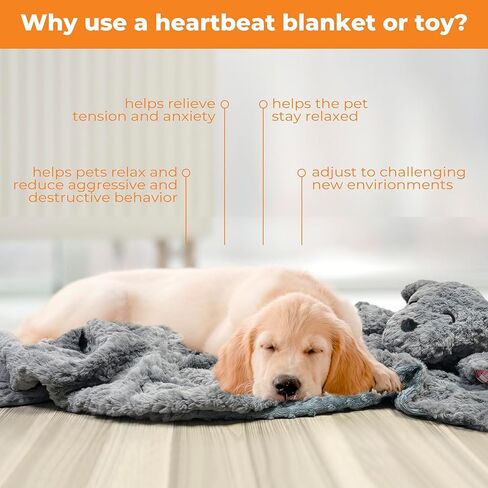 Heartbeat Toy Heartbeat Blanket for Dog Anxiety Relief, Heartbeat Stuffed Animal for Puppy Calming Aid Behavioral Aid, Dog Comfort Toy for Sleep Aid Cuddle, Grey in Kuwait