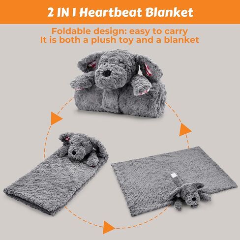 Heartbeat Toy Heartbeat Blanket for Dog Anxiety Relief, Heartbeat Stuffed Animal for Puppy Calming Aid Behavioral Aid, Dog Comfort Toy for Sleep Aid Cuddle, Grey in Kuwait
