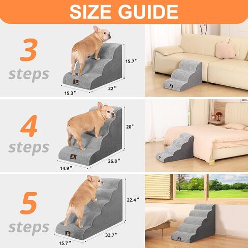 Dog Stairs for Small Dogs, Dog Steps for Bed, 4 Step Dog Stairs for Medium Dogs, Pet Stairs for High Beds and Couch, Pet Steps for Bed, Non-Slip Balanced Stable Bed Stairs for Dog, Grey in Saudi Arabia