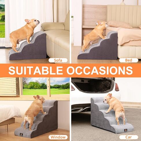 Dog Stairs for Small Dogs, Dog Steps for Bed, 4 Step Dog Stairs for Medium Dogs, Pet Stairs for High Beds and Couch, Pet Steps for Bed, Non-Slip Balanced Stable Bed Stairs for Dog, Grey in Saudi Arabia