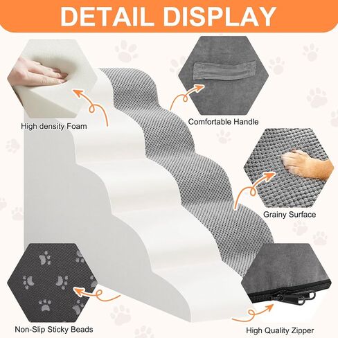 Dog Stairs for Small Dogs, Dog Steps for Bed, 4 Step Dog Stairs for Medium Dogs, Pet Stairs for High Beds and Couch, Pet Steps for Bed, Non-Slip Balanced Stable Bed Stairs for Dog, Grey in Saudi Arabia