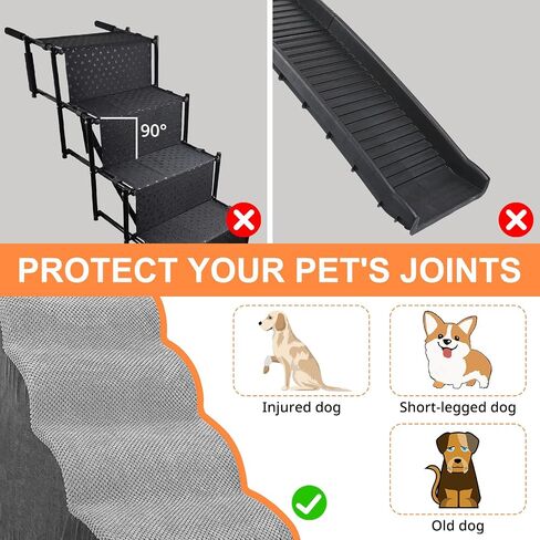 Dog Stairs for Small Dogs, Dog Steps for Bed, 4 Step Dog Stairs for Medium Dogs, Pet Stairs for High Beds and Couch, Pet Steps for Bed, Non-Slip Balanced Stable Bed Stairs for Dog, Grey in Saudi Arabia