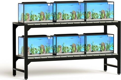 55-90 Gallon Fish Tank Stand, Metal Aquarium Stand with 2-tier Open Shelves and Thickened Slats, Heavy Duty Metal Large Aquarium Stand for up to 6 Total Aquariums, 1000 LBS Capacity Per Shelf in Saudi Arabia