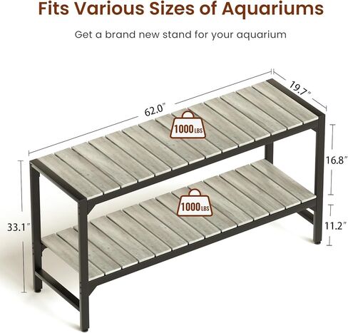 55-90 Gallon Fish Tank Stand, Metal Aquarium Stand with 2-tier Open Shelves and Thickened Slats, Heavy Duty Metal Large Aquarium Stand for up to 6 Total Aquariums, 1000 LBS Capacity Per Shelf in Kuwait