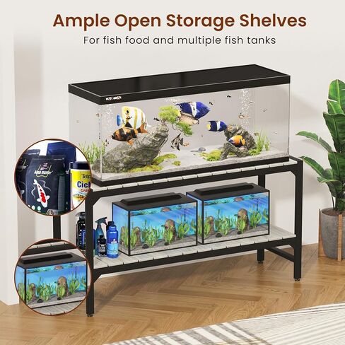 55-90 Gallon Fish Tank Stand, Metal Aquarium Stand with 2-tier Open Shelves and Thickened Slats, Heavy Duty Metal Large Aquarium Stand for up to 6 Total Aquariums, 1000 LBS Capacity Per Shelf in Kuwait