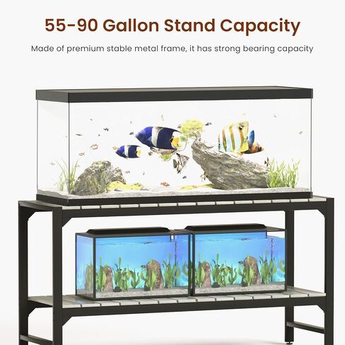 55-90 Gallon Fish Tank Stand, Metal Aquarium Stand with 2-tier Open Shelves and Thickened Slats, Heavy Duty Metal Large Aquarium Stand for up to 6 Total Aquariums, 1000 LBS Capacity Per Shelf in Kuwait
