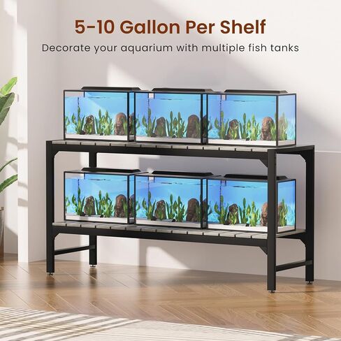 55-90 Gallon Fish Tank Stand, Metal Aquarium Stand with 2-tier Open Shelves and Thickened Slats, Heavy Duty Metal Large Aquarium Stand for up to 6 Total Aquariums, 1000 LBS Capacity Per Shelf in Kuwait