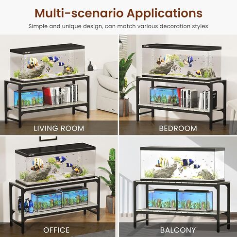 55-90 Gallon Fish Tank Stand, Metal Aquarium Stand with 2-tier Open Shelves and Thickened Slats, Heavy Duty Metal Large Aquarium Stand for up to 6 Total Aquariums, 1000 LBS Capacity Per Shelf in Kuwait