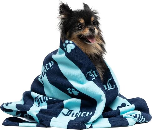 Juicy Couture Dog Towel Pink/Grey Heart Paw Stripes – 100% Microfiber Dog Drying Towel with Striped Heart Paw Print, Absorbent Quick Dry Machine Washable Dog Towels for Drying Dogs & Cats in Saudi Arabia