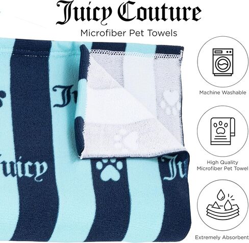 Juicy Couture Dog Towel Pink/Grey Heart Paw Stripes – 100% Microfiber Dog Drying Towel with Striped Heart Paw Print, Absorbent Quick Dry Machine Washable Dog Towels for Drying Dogs & Cats in Saudi Arabia
