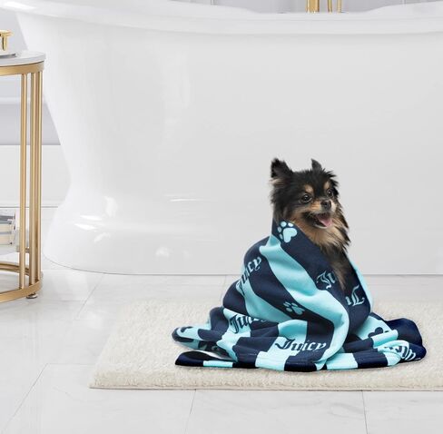 Juicy Couture Dog Towel Pink/Grey Heart Paw Stripes – 100% Microfiber Dog Drying Towel with Striped Heart Paw Print, Absorbent Quick Dry Machine Washable Dog Towels for Drying Dogs & Cats in Saudi Arabia