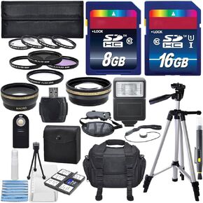 Kit Deluxe 55mm Mit for Nikon D3400 ، D3300 ، D3500 ، D5500 ، D5600 Professional Accessory Kit مع عدسات واسعة الزاوية والتعقب ، مجموعات المرشحات ، ترايبود 50 بوصة ، فلاش وأكثر من ذلك in Kuwait