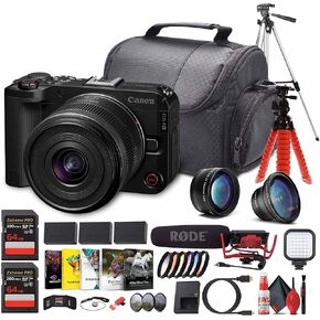 Canon EOS R50 V Camera + 14–30 مم عدسة تكبير الطاقة (6895C012) | 24.2MP APS-C | 4K60p فيديو | شاشة الوجه | All-In-One Vlogging للمبدعين + MIC + TRUPOD + المزيد (متجدد) in Kuwait