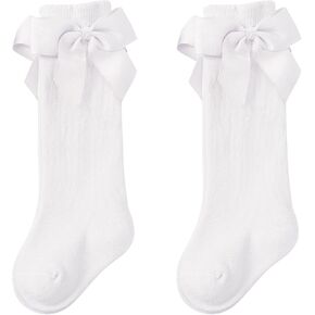 Zando 2 Pairs Baby Knee High Socks with Bow, Toddler Stockings Girls Long Socks for Infant Newborn Toddlers 0-4T in Kuwait
