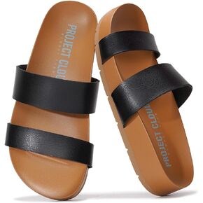 Project Cloud Memory Slide Sandals Footwear - Slides Lightweight Band -Strap و Divlip Vegan Leather Slides - Summer Sandals for Women 2025 (Hilltop ، BLK ، 9) in Kuwait