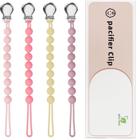 مقاطع مصاصة للطفل Baby- Loviomad Silicone Paci Clip Binky Holder ، Baby Newborn Essentials Gift Downeries Mift (4 pack) in Saudi Arabia