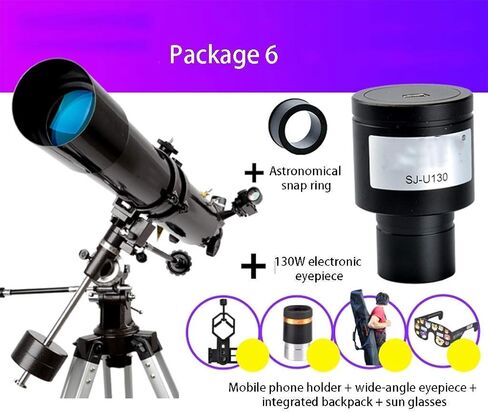 Telescope with 90° Erect Prism Telescope for Beginners Portable 80mm Caliber 900mm Focal Length Refractor Telescope with Tripod and Carry Bag (Color : Package 4) (Package 6) in Kuwait