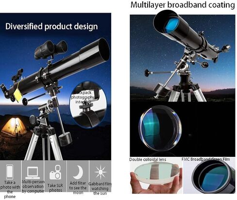 Telescope with 90° Erect Prism Telescope for Beginners Portable 80mm Caliber 900mm Focal Length Refractor Telescope with Tripod and Carry Bag (Color : Package 4) (Package 6) in Kuwait