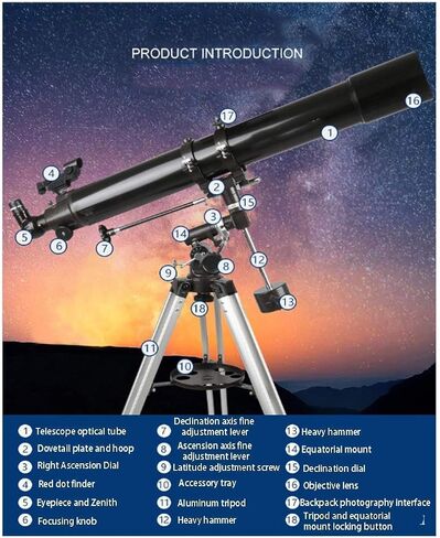 Telescope with 90° Erect Prism Telescope for Beginners Portable 80mm Caliber 900mm Focal Length Refractor Telescope with Tripod and Carry Bag (Color : Package 4) (Package 6) in Kuwait