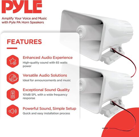 Pyle 8'' Indoor and Outdoor 65 Watts Heavy Duty Portable PA Horn Speaker, 8 Ohms Impedance, with Adjustable Bracket, White (4 Pack) in Saudi Arabia