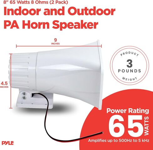 Pyle 8'' Indoor and Outdoor 65 Watts Heavy Duty Portable PA Horn Speaker, 8 Ohms Impedance, with Adjustable Bracket, White (4 Pack) in Saudi Arabia