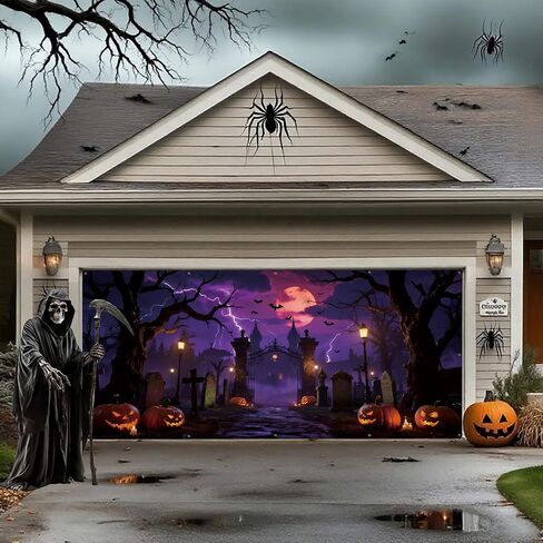 7 x 16 ft Halloween Garage Door Cover, Garage Door Decorations, 2025 Garage Door Halloween Cover, Large Outdoor Decorations for Parties & Photography Background (Rise of The Undead) in Saudi Arabia