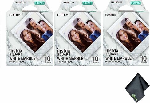 Fujifilm Instax Square White Marble Film (30 Exposures) حزمة مع قطعة قماش لتنظيف الألياف الدقيقة in Saudi Arabia