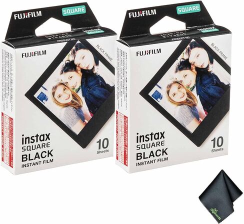 Fujifilm Instax Square Black Form (20 تعرض) باقة مع قطعة قماش لتنظيف الألياف الدقيقة in Kuwait