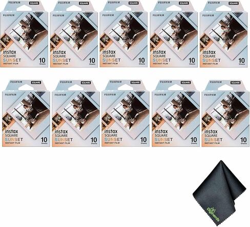 Fujifilm Instax Square Snet Film (100 تعرض) باقة مع قطعة قماش لتنظيف الألياف الدقيقة in Kuwait