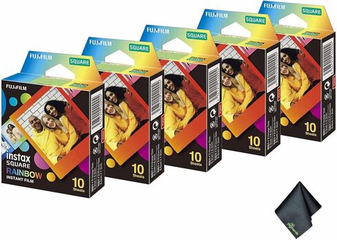 FUJIFILM INSTAX Square Rainbow Instant Film (50 Exposures) Bundle with Microfiber Cleaning Cloth in Saudi Arabia