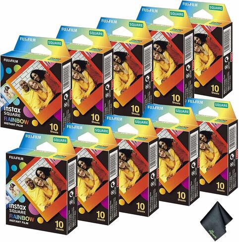 FUJIFILM INSTAX Square Rainbow Instant Film (100 Exposures) Bundle with Microfiber Cleaning Cloth in Saudi Arabia