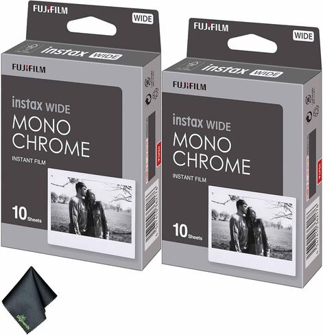 Fujifilm Instax Wide Monochrome Film (20 تعرض) حزمة مع قطعة قماش لتنظيف الألياف الدقيقة in Saudi Arabia
