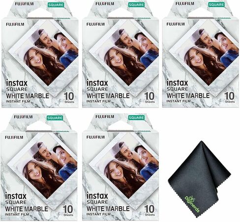 FUJIFILM INSTAX Square White Marble Instant Film (50 Exposures) Bundle with Microfiber Cleaning Cloth in Saudi Arabia