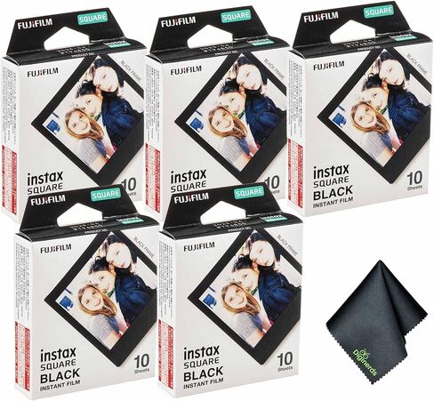 FUJIFILM INSTAX Square Black Instant Film (50 Exposures) Bundle with Microfiber Cleaning Cloth in Saudi Arabia