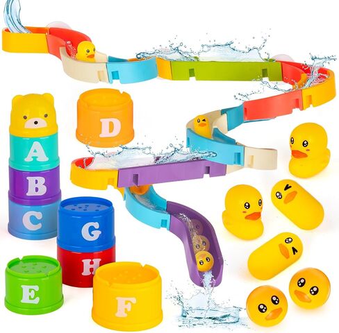ArtCreativitive 29 PCS Duck Bathbotub Slide Toys ، Toddler Bath Tub Toy Water Toy With Bonus Conging Congs ، Lights & Sourd in Saudi Arabia