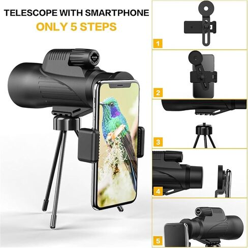 Adult Monocular Telescope with Smartphone Holder & Tripod - 12x50 HD Waterproof, Nitrogen-Filled, Prism, Portable Scope for Bird Watching, Hunting, Hiking, and Travel in Saudi Arabia